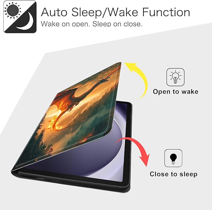 Case for Samsung Galaxy Tab A9 8.7-Inch 2023, Slim PU Leather Stand Cover with Auto Wake/Sleep, Multi-Angle Viewing & Shockproof, Dragon Forest Flames
