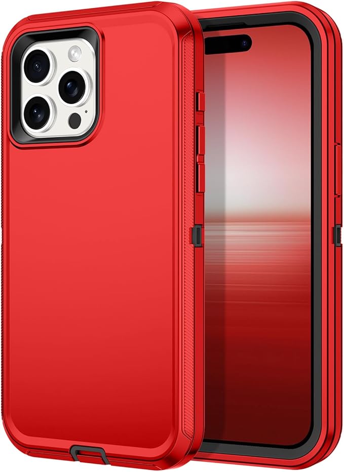 for iPhone 15 Pro Max Case Shockproof Dust/Drop Proof 3-Layer Full Body Protection [Without Screen Protector] Rugged Heavy Duty Cover Case for Apple iPhone 15 Pro Max 6.7" 2023,Red/Black