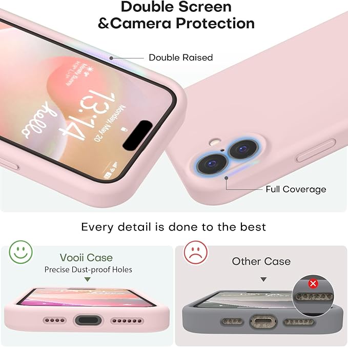 Vooii Compatible with iPhone 16 Plus Case, Liquid Silicone Upgrade [Camera Protection] [Soft Anti-Scratch Microfiber Lining] Shockproof Phone Case for iPhone 16 Plus 6.7 inch - Chalk Pink