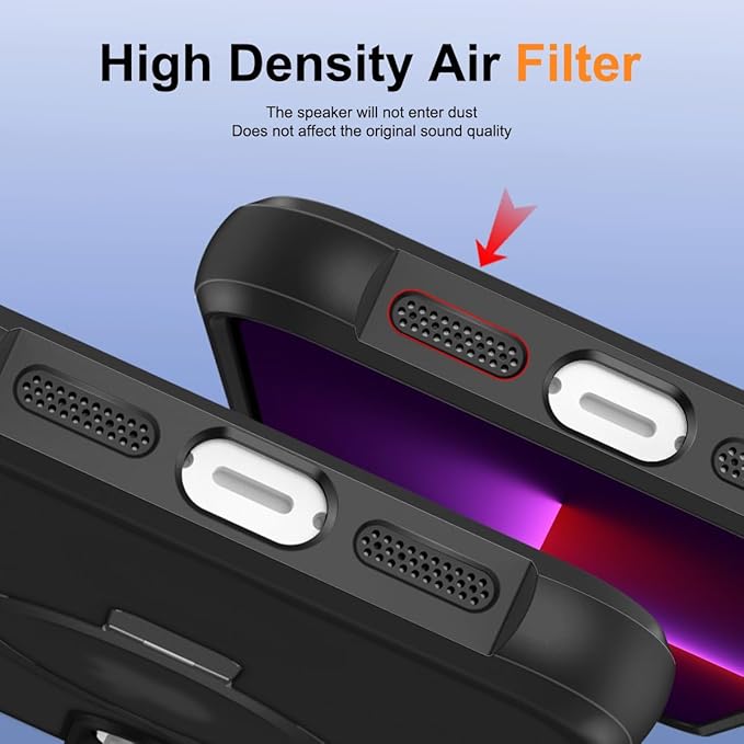 Magnetic Compatible with iPhone 13 Pro Case with Stand [Military Grade Drop Tested][Compatible with Magnet] Ring Translucent Slim Hard Back Soft Edge, Black