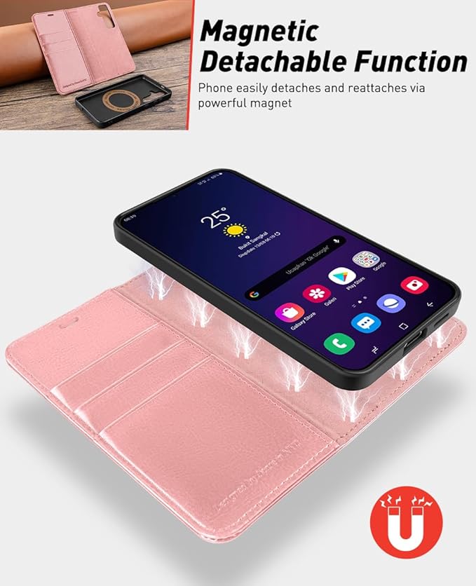 OCASE for Samsung Galaxy S24 Detachable Wallet Case with Card Holder, [2 in 1] PU Leather Flip Folio Case with RFID Blocking Magnetic Stand Removable Shockproof Phone Cover, Pink