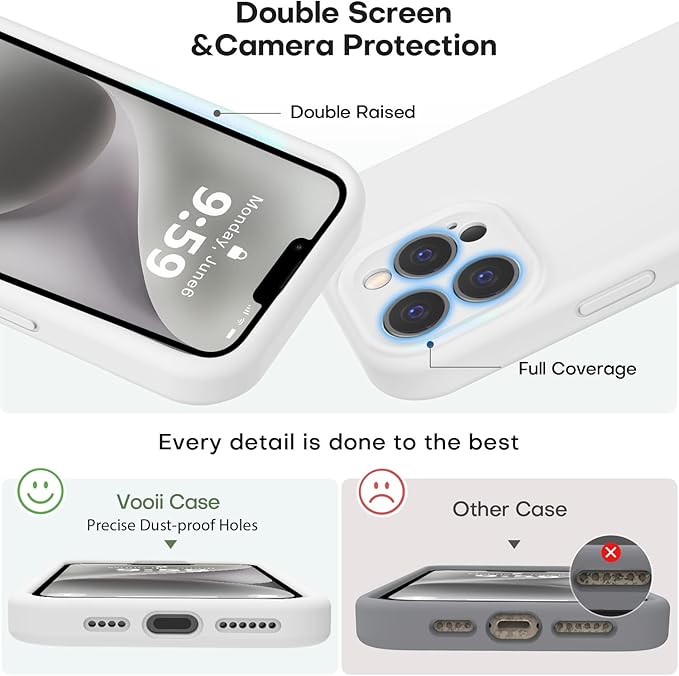 Vooii Compatible with iPhone 13 Pro Max Case, Liquid Silicone Upgrade [Camera Protection] [Soft Anti-Scratch Microfiber Lining] Shockproof Phone Case for iPhone 13 Pro Max 6.7 inch - White