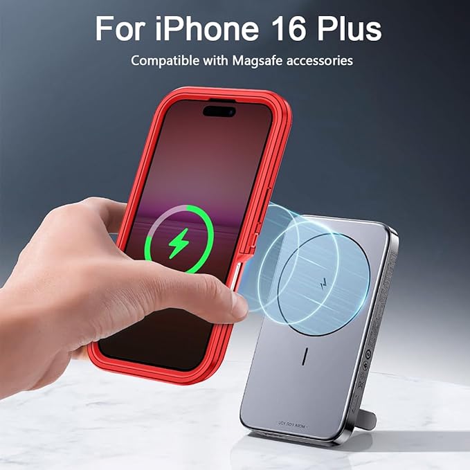 for iPhone 16 Plus Case [Compatible with MagSafe] Shockproof 3-Layer Full Body Protection [Without Screen Protector] Rugged Heavy Duty Cover Case for Apple iPhone 16 Plus 6.7",Red