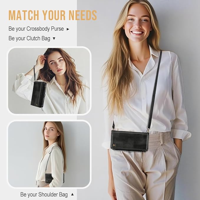 for iPhone 17 Pro Wallet Phone Case with 7 Card Holder,RFID Blocking | PU Leather | Kickstand | Flip | Wrist Strap&Shoulder Strap | Shockproof | Zipper Wallet | Women Men | 6.3" | Black