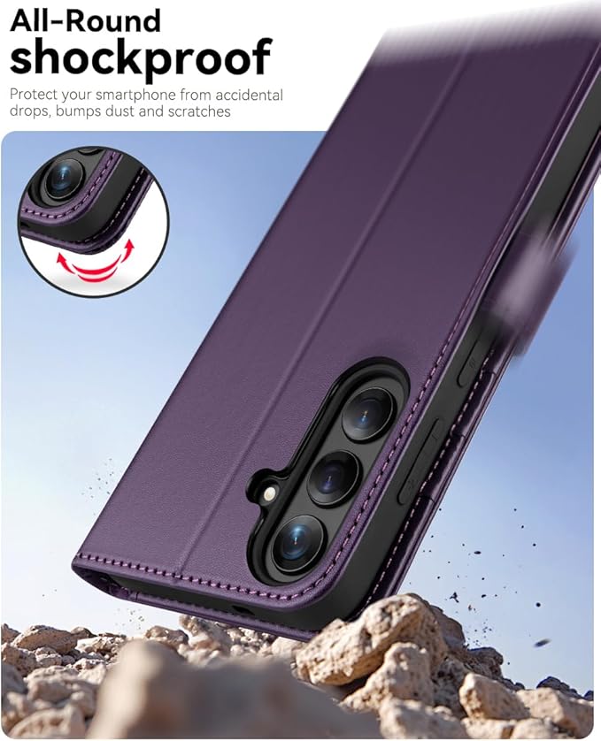 OCASE Compatible with Galaxy S25 FE Wallet Case, PU Leather Flip Folio Case with Card Holders RFID Blocking Kickstand [Shockproof TPU Inner Shell] Protective Phone Cover 2025, Dark Purple