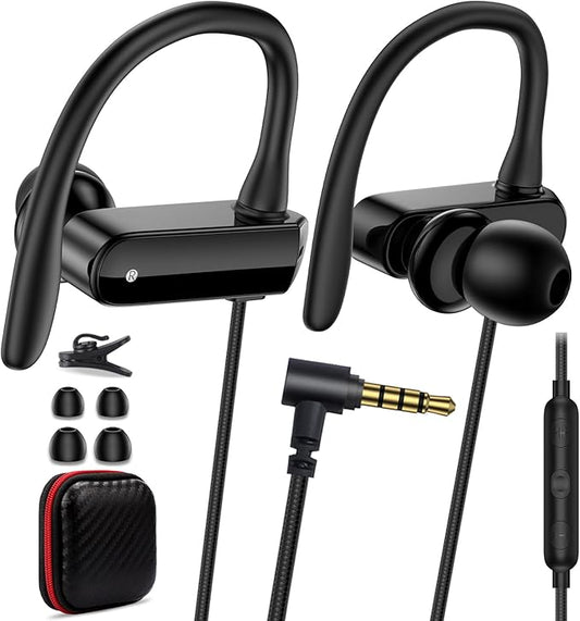 Wired Over Ear Earbuds with Microphone Ear Hook,3.5mm Sport Headphones 1.8M Long Wrap Around Ear Buds Wired for Chromebook Laptop iPad Plug in Headset for Kindle Fire Samsung A15 A14 Mp3 Player School
