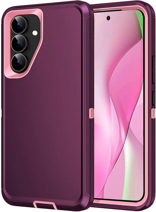 for Galaxy S24 FE 5g Case,Shockproof Dropproof Dustproof 3-Layer Full Body Protection Rugged Heavy Duty High Cover Case for Galaxy S24 FE 6.7 inch,Purple/Pink
