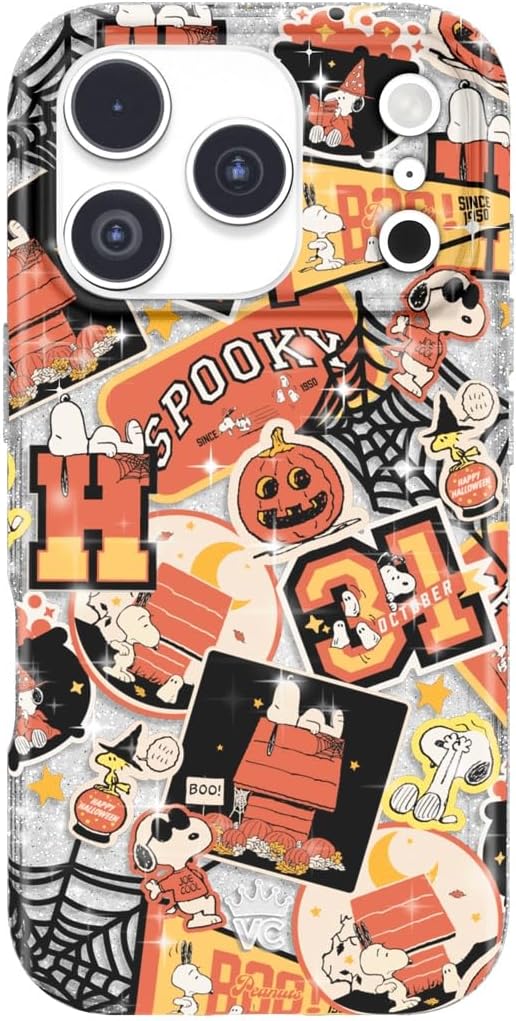VELVET CAVIAR Case for iPhone 17 Pro | Compatible with MagSafe | 10ft Drop Tested | Protective Designer Cases | Halloween Snoopy Varsity Glitter