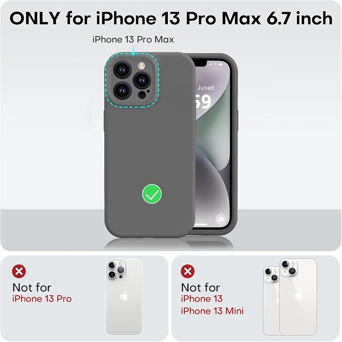 Vooii Compatible with iPhone 13 Pro Max Case, Liquid Silicone Upgrade [Camera Protection] [Soft Anti-Scratch Microfiber Lining] Shockproof Phone Case for iPhone 13 Pro Max 6.7 inch - Dark Grey