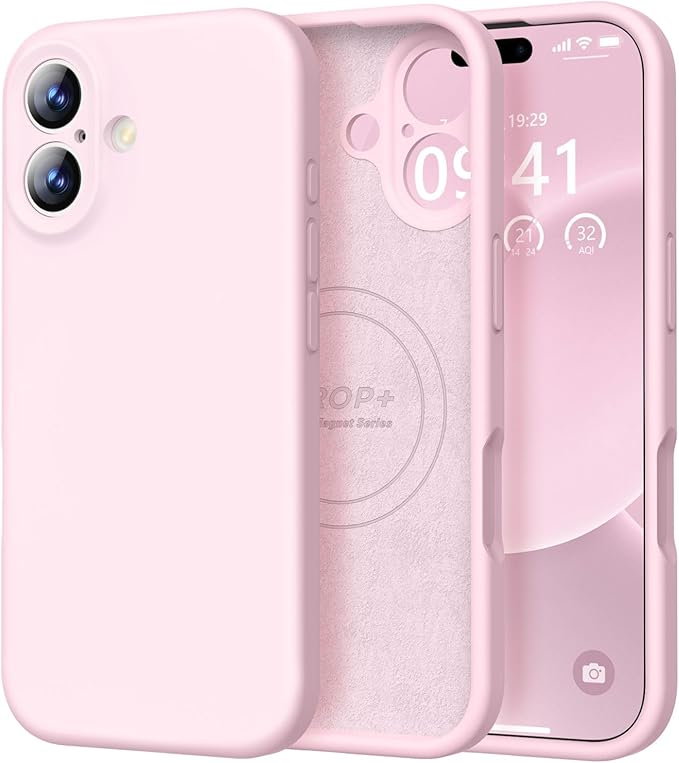 Vooii Magnetic Compatible with iPhone 17 Case (Compatible with Magsafe) (Upgraded Camera Protection) Liquid Silicone Shockproof Full Body Protective Phone Cover for Women Men, Chalk Pink, 6.3"