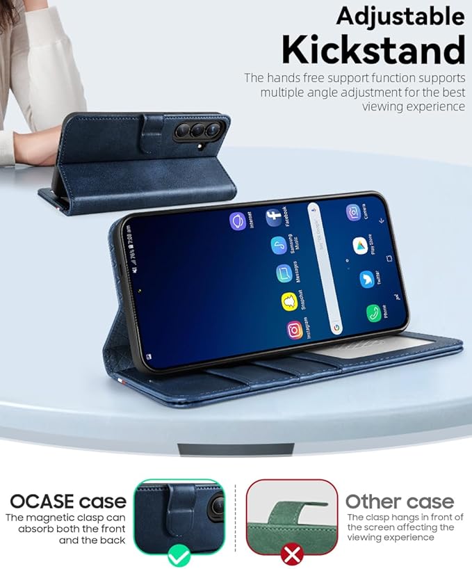 OCASE Compatible with Galaxy S25 Wallet Case, PU Leather Flip Folio Case with Card Holders RFID Blocking Kickstand [Shockproof TPU Inner Shell] Protective Phone Cover 6.2 Inch 2025, Spliced Blue