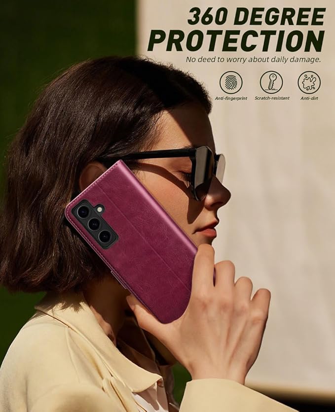 OCASE Compatible with Galaxy S24 5G Wallet Case, PU Leather Flip Folio Case with Card Holders RFID Blocking Kickstand [Shockproof TPU Inner Shell] Phone Cover (2024), Burgundy