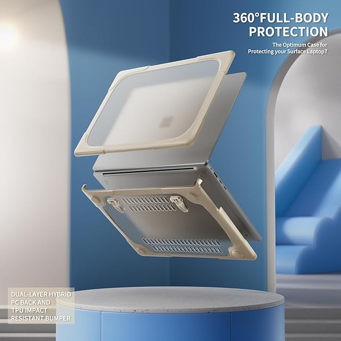 Batianda Heavy Duty Case for 13.8 inch Microsoft Surface Laptop 2024 (7th Edition) with Fold Kickstand Includes Keyboard Cover Screen Protector - Shockproof Stylish & Durable Protective Cover, Khaki