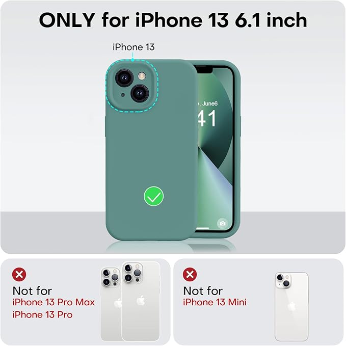 Vooii Compatible with iPhone 13 Case, Liquid Silicone Upgrade [Camera Protection] [Soft Anti-Scratch Microfiber Lining] Shockproof Phone Case for iPhone 13 6.1 inch - Pine Green