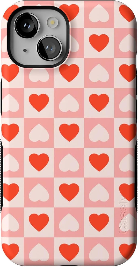 Casely iPhone 14 Case | King of My Heart | Checkered Hearts | Compatible with MagSafe | Bold Protective Design