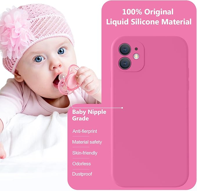 Vooii Compatible with iPhone 11 Case, Upgraded Liquid Silicone with [Flat Edges] [Camera Protection] [Soft Anti-Scratch Microfiber Lining] Phone Case for iPhone 11 6.1 inch - Pitaya