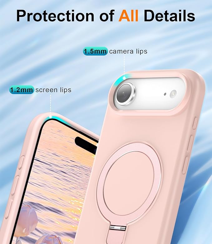 ZHK Liquid Silicone Designed for iPhone Air Case with Magnet Stand, [Precise Camera Lens Protection][Mil-Grade Drop Shockproof][Soft Anti-Scratch Microfiber Lining] Slim Fit Cover, Pink