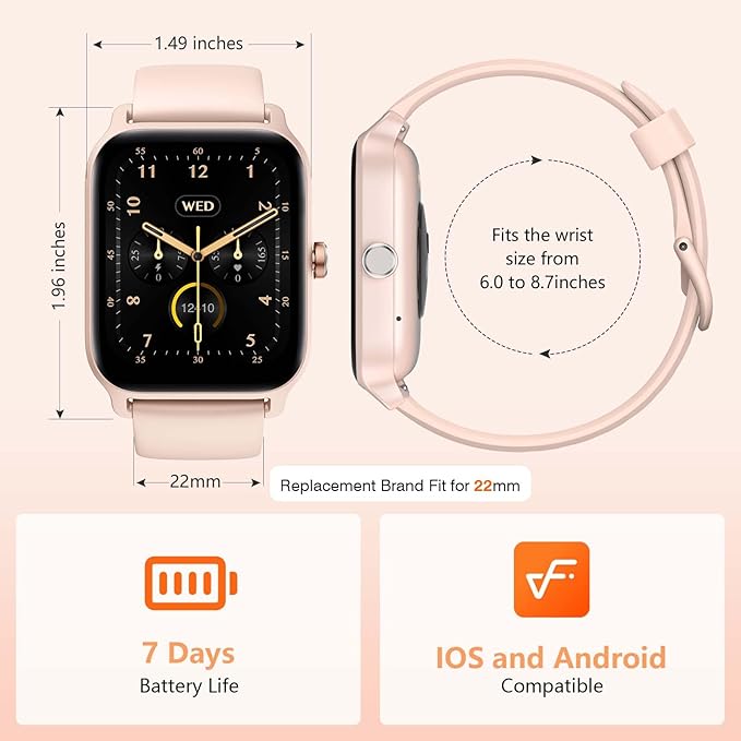 Smart Watch for Women Men, Smartwatch 1.8'' Alexa Fitness Tracker IP68 Waterproof Smart Watches for Women Compatible for Android & iOS with Bluetooth Calls, IP68 Heart Rate/Sleep/SpO2 Monitor, 110+