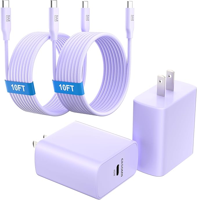 45W Super Fast Charger Type C, [2 Pack] 45 Watt USB-C Charger PD/PPS Wall Charging Block for Samsung Galaxy S25 Ultra/S24/S23 Ultra/S23+/S22 Ultra/S22+/S20 Ultra, Tab S8(Purple, with 2X 10ft Cable)