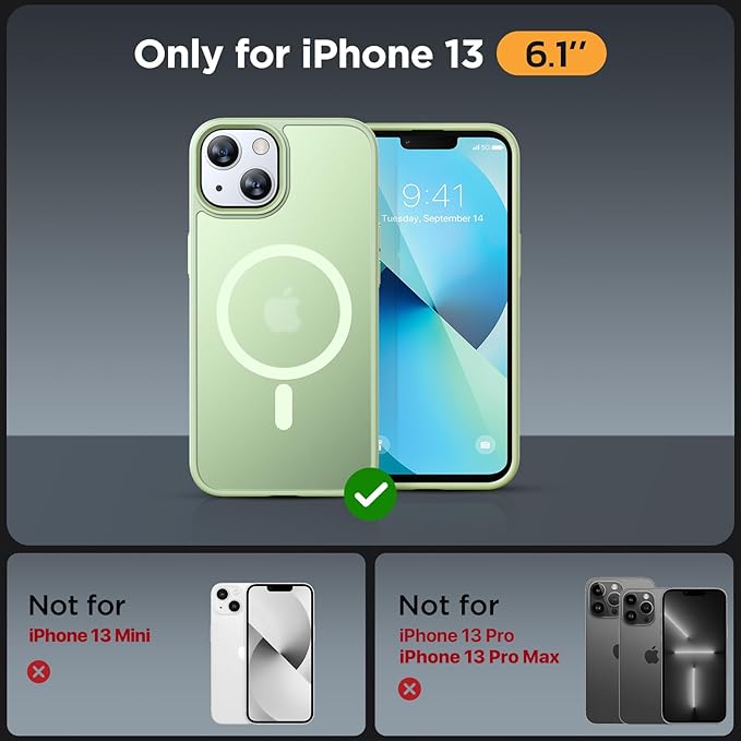 Miracase Magnetic for iPhone 13 Case 6.1 inch (Compatible with MagSafe)（with 2X Screen Protectors） Military-Grade Protection, Anti-Fingerprint Translucent Matte Phone Case Cover, Light Green
