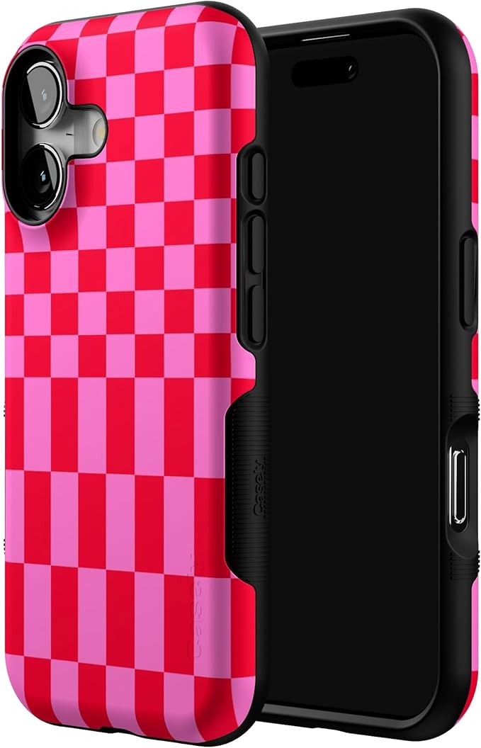 Casely iPhone 17 Case | Vibe Check | Pink Checkerboard | Bold Protective Design | Compatible with MagSafe