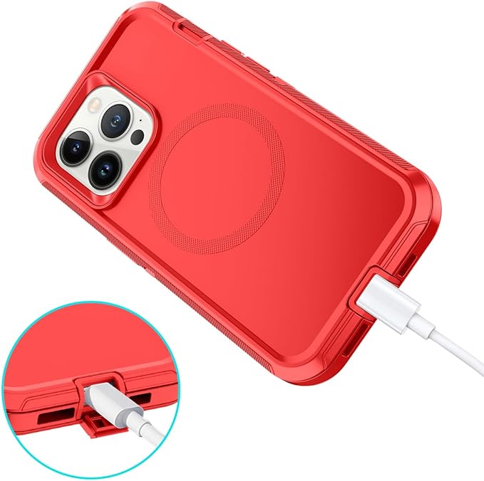 for iPhone 14 Pro Max Case [Compatible with MagSafe] Shockproof 3-Layer Full Body Protection Rugged Heavy Duty Cover Case for Apple iPhone 14 Pro Max 6.7",Red