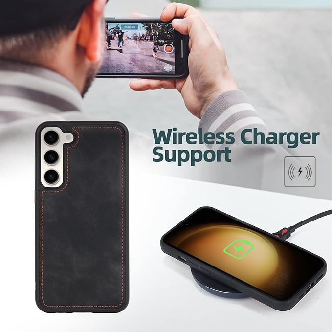 TwoHead for Samsung Galaxy S23 Plus Wallet Case with Card Holder & Detachable Magnetic Phone Case for Galaxy S23 + 6.6 in PU Leather Phone Case Wallet (Dream Black)