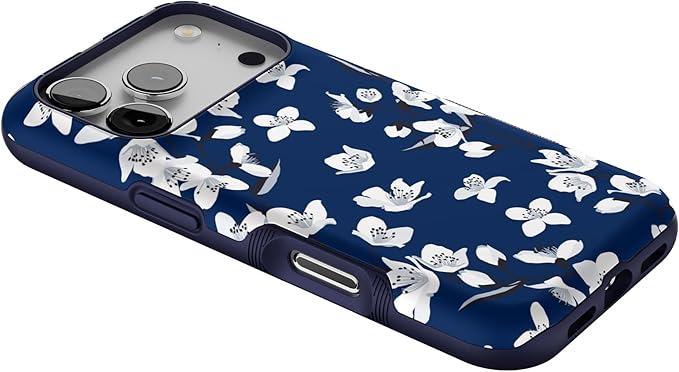 Casely iPhone 17 Pro Case | Floral Forest | Navy Cherry Blossom Floral | Bold Protective Design | Compatible with MagSafe
