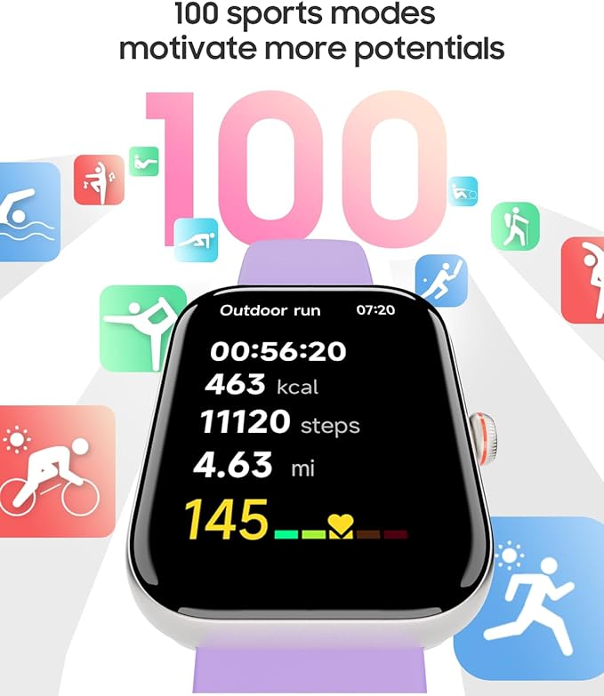 Smart Watch for Women, Alexa Built-in, Answer/Make Calls, 1.91" HD Screen Fitness Watch, IP68 Waterproof, 100 Sports, Heart Rate Monitor, Sleep Tracker, Smartwatch Compatible Android iOS, Lilac