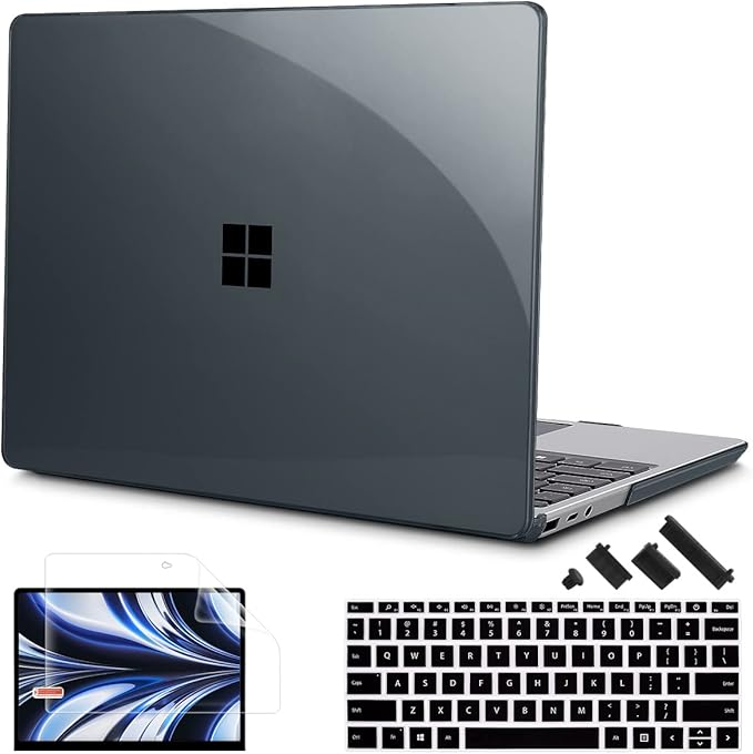 Tuiklol Case for 12.4 Inch Microsoft Surface Laptop Go 3/2 / 1 2023-2020 Releases, Plastic Hard Shell Case with Screen Protector and Keyborad Cover +Dust Plugs Model 2013/1943,Crystal Black