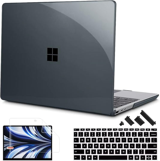 Tuiklol Case for 12.4 Inch Microsoft Surface Laptop Go 3/2 / 1 2023-2020 Releases, Plastic Hard Shell Case with Screen Protector and Keyborad Cover +Dust Plugs Model 2013/1943,Crystal Black