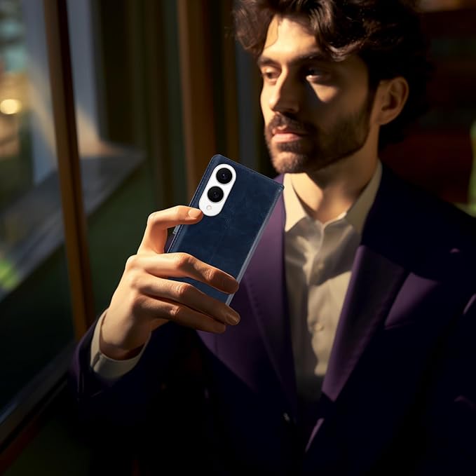 MONASAY Wallet Case Fit for Samsung Galaxy S25 Edge 5G，[Lens & Glass Screen Protector] [RFID Blocking] Flip Folio Leather Cell Phone Cover with Credit Card Holder, 6.7 inch, Blue