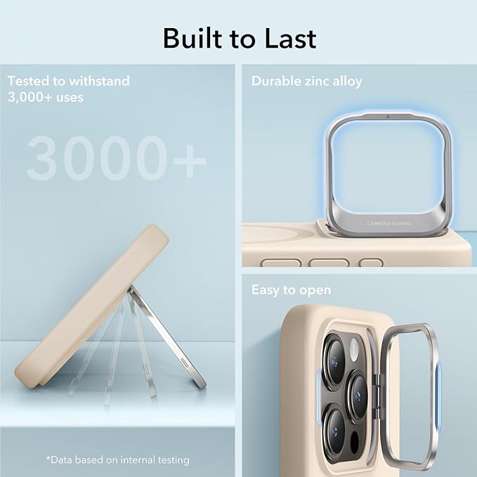 ESR for iPhone 15 Pro Case, MagSafe Silicone Case with Stand, Military-Grade Protection, Built-in Camera Stash Stand, Magnetic Phone Case for iPhone 15 Pro, Cloud Series,Light Tan