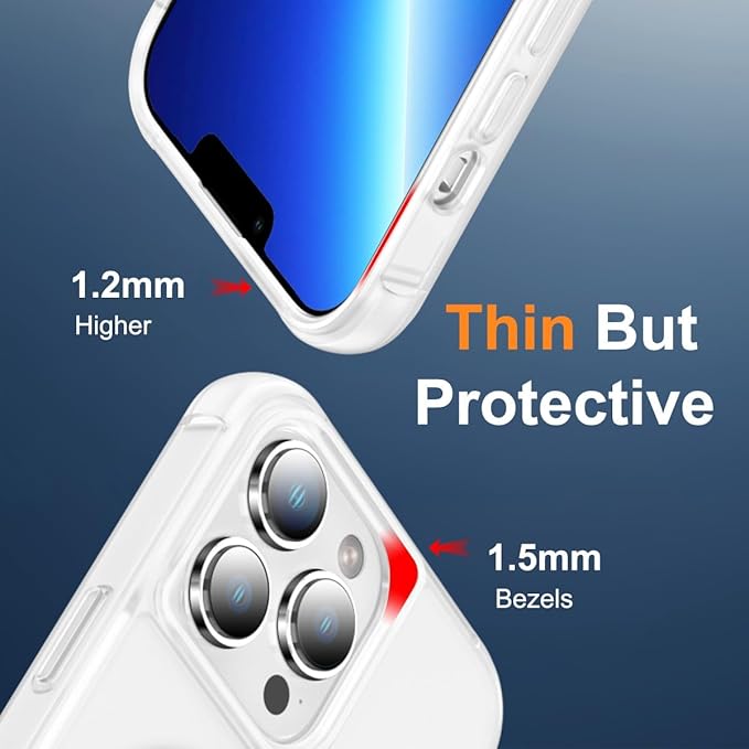 Magnetic Compatible with iPhone 13 Pro Case with Stand [Military Grade Drop Tested][Compatible with Magnet] Ring Translucent Slim Hard Back Soft Edge, Frost White