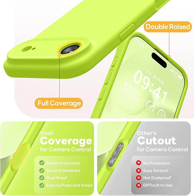 Vooii Magnetic Compatible with iPhone Air Case (Compatible with Magsafe) (Upgraded Camera Protection) Liquid Silicone Shockproof Full Body Protective Phone Cover for Women Men, Fluorescent Green, 6.5"