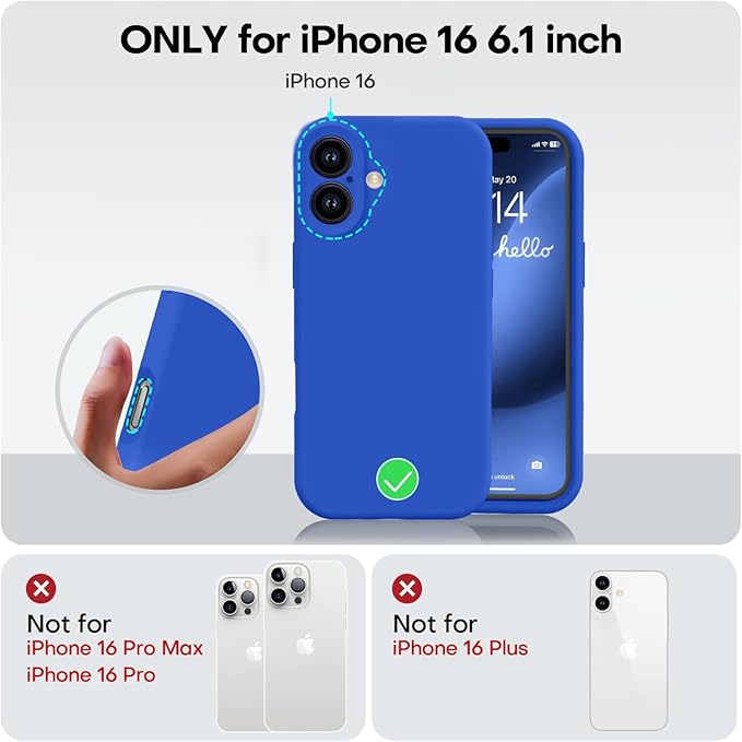 Vooii Compatible with iPhone 16 Case, Liquid Silicone Upgrade [Camera Protection] [Soft Anti-Scratch Microfiber Lining] Shockproof Phone Case for iPhone 16 6.1 inch - Klein Blue