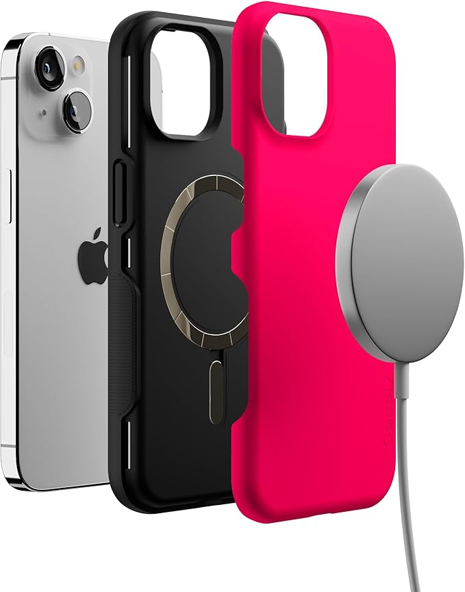 Casely iPhone 14 Case | Think Pink | Solid Neon Pink | Compatible with MagSafe | Bold Protective Design