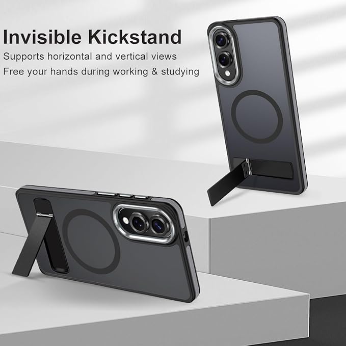 Case for Samsung Galaxy S25 Edge with Adjustable Stand, Slim Phone Case Fits for Magsafe, Color Hybrid Shockproof Protective Cover for Galaxy S25 Edge, Enhanced Non-Slip Grip (Black/Grey)