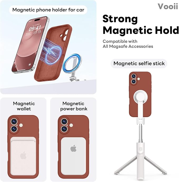 Vooii Magnetic Compatible with iPhone 17 Case (Compatible with Magsafe) (Upgraded Camera Protection) Liquid Silicone Shockproof Full Body Protective Phone Cover for Women Men, Caramel, 6.3"