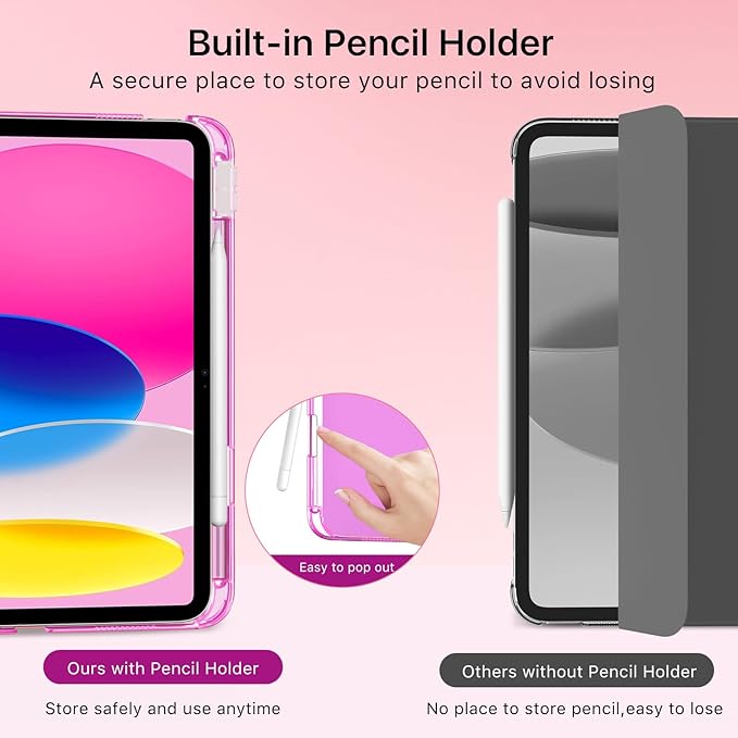 MoKo for iPad (A16) 11th Generation Case 11 Inch 2025, iPad 10th Gen Case 10.9 Inch 2022 with Pencil Holder, Slim Light Trifold Protective Cover with Hard PC Translucent Back Shell, Glitter Purple