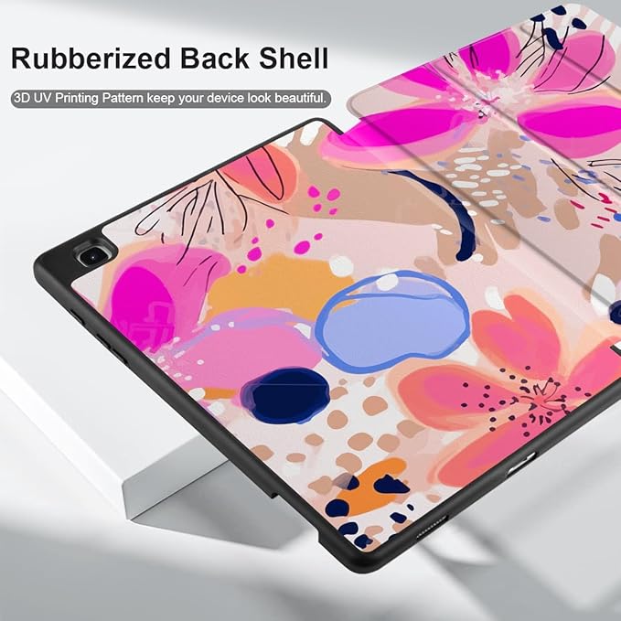 DONGKE Case for Samsung Galaxy Tab S6 Lite 10.4 Inch 2024/2022/2020, Trifold Stand + S Pen Holder + Auto Wake/Sleep + Soft TPU Protective Stand Back Cover, Floral Artistic
