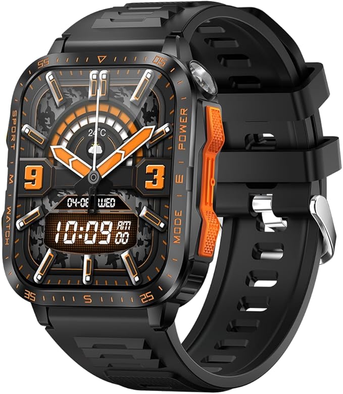 Military Smart Watch for Men with LED Flashlight/UV Light 3ATM Waterproof 1.96" Big Screen Rugged Tactical Smartwatch with Text and Call Fitness Tracker with HR/Sleep Monitor for iPhone Android