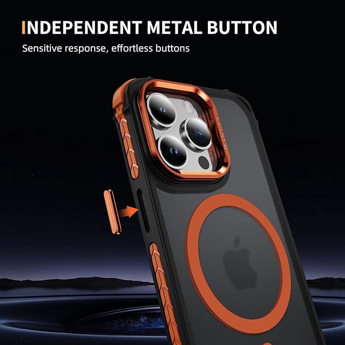 Magnetic for iPhone 15 Pro Case Orange with MagSafe Wireless Charging Heavy Duty Military-Grade Shockproof Protection Adjustable Kickstand Slim Matte Anti-Fingerprint Cover Men Women