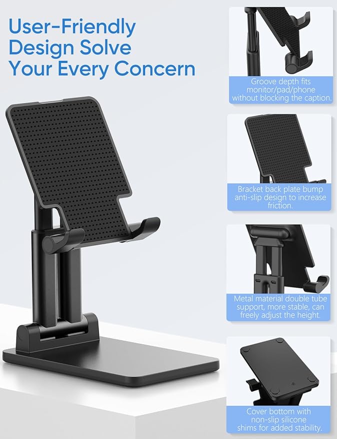 ARZOPA Cell Phone Stand Angle Height Adjustable Phone Holder for Desk, Foldable Phone Stand, Compatible with iPhone, iPad, Surface Pro, Portable Monitor 7" - 15.6"