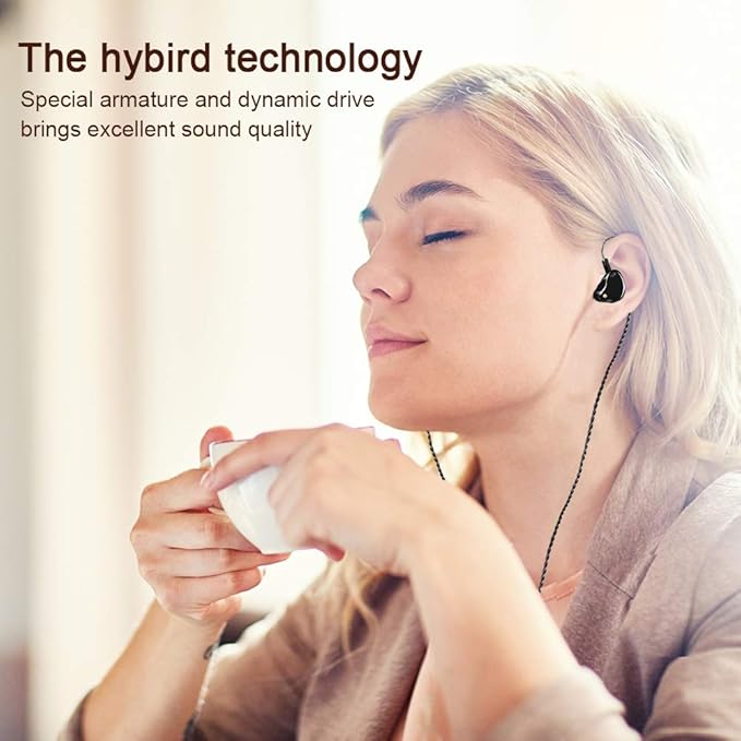 Wired Earbuds in-Ear Headphones for Singers/Drummers/Musicians, Noise Isolating Bass Driven Earphones, Carry Case, Ear Buds Tips, MMCX 3.5MM Jack IEM Earphones ((Black UV Coating)