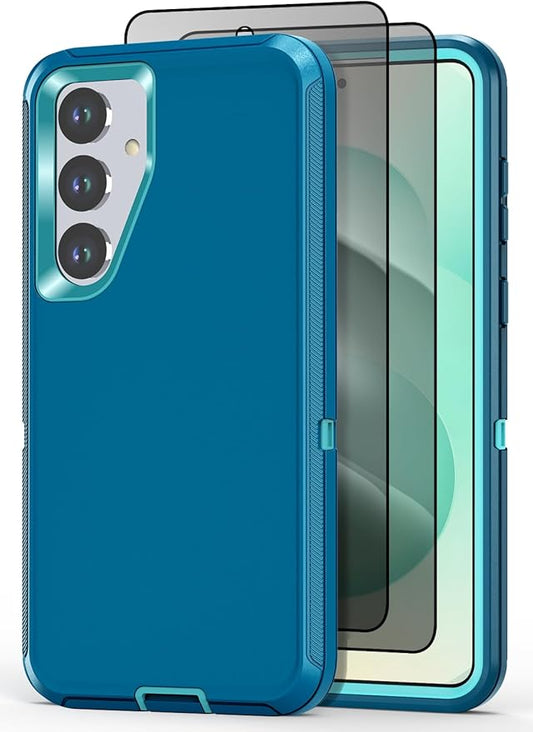 Designed for Samsung Galaxy S24 Plus/S25 Plus Case [with Privacy Screen Protector] 3-Layer Full Body Protection Rugged Shockproof Heavy Duty Phone Case Cover, Turquoise