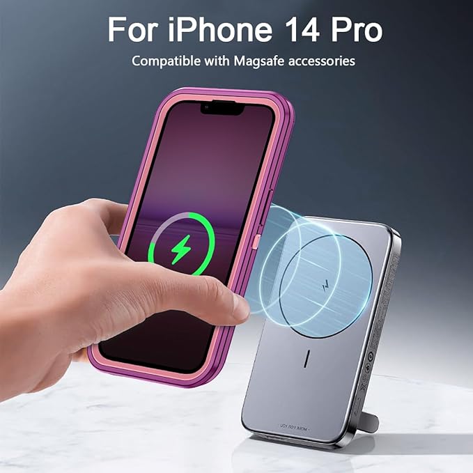 for iPhone 14 Pro Case [Compatible with MagSafe] Shockproof 3-Layer Full Body Protection Rugged Heavy Duty Cover Case for Apple iPhone 14 Pro 6.1",Purple/Pink