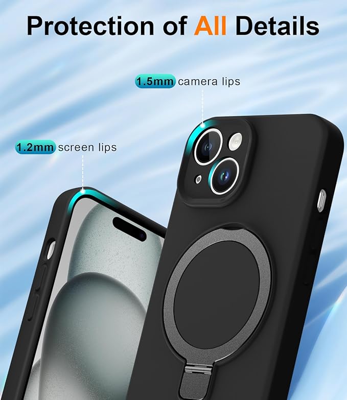 ZHK Liquid Silicone Designed for iPhone 14 Plus Case with Magnet Stand, [Precise Camera Lens Protection][Mil-Grade Drop Shockproof][Soft Anti-Scratch Microfiber Lining] Slim Fit Cover, Black