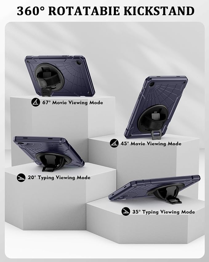 Case for Samsung Galaxy Tab A9 8.7 Inch 2023, 360° Rotating Stand, Hand Strap&Shoulder Strap Case for Samsung A9 Tablet(SM-X110/X115/X117) (Blue)