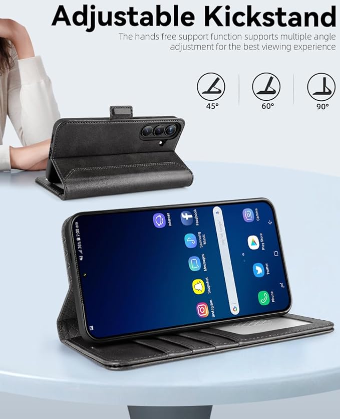 OCASE Compatible with Galaxy S25 Plus Wallet Case, PU Leather Flip Folio Case with Card Holders RFID Blocking Kickstand [Shockproof TPU Inner Shell] Protective Phone Cover 6.7 Inch, Retro Graphite